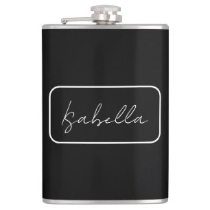 Calligraphy Black White Plain Creative Modern Name Hip Flask