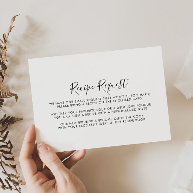 Calligraphy Black White Wedding Recipe Request  Enclosure Card (Creator Uploaded)