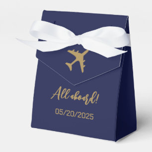 Calligraphy Blue And Gold Boarding Pass Wedding Favour Box