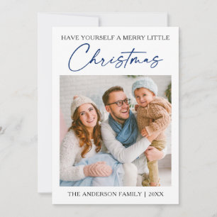 Calligraphy Blue Ink Pen Minimalist Photo Holiday Card