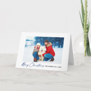 Calligraphy Blue Ink Script Christmas Fold Photo Holiday Card