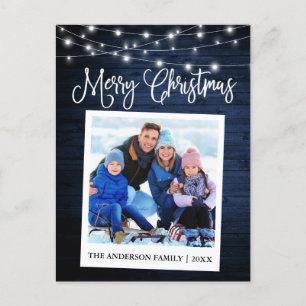 Calligraphy Blue Wood Lights Instant Camera Photo Postcard