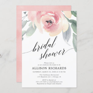 Calligraphy blush floral elegant bridal shower invitation