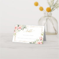 Calligraphy blush pink roses eucalyptus gold frame