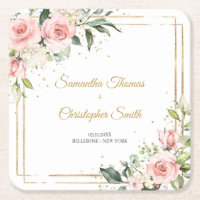 Calligraphy blush pink roses eucalyptus gold frame