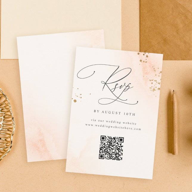 Calligraphy Blush Pink Watercolor Wedding QR RSVP Card (Creator Uploaded)