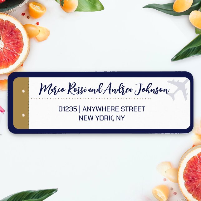 Calligraphy Boarding Pass Wedding Return Address Label (Boarding Pass Wedding Return Address Label)