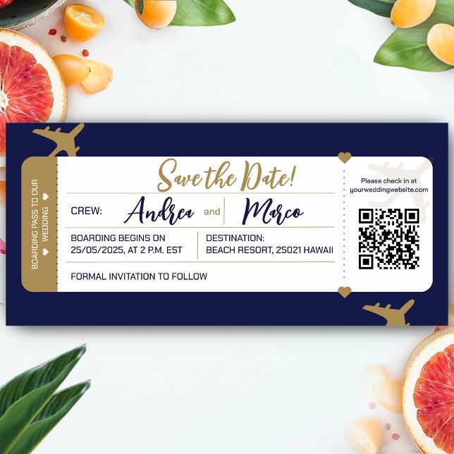 Calligraphy Boarding Pass Wedding Save the Date (Boarding Pass Wedding Save The Date)