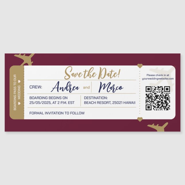 Calligraphy Boarding Pass Wedding Save the Date (Front)