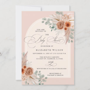 Calligraphy Boho Terracotta Pampas Baby Shower Invitation