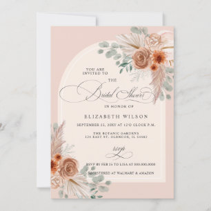 Calligraphy Boho Terracotta Pampas Bridal Shower Invitation