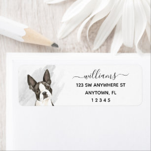 Calligraphy Boston Terrier Return Address Label