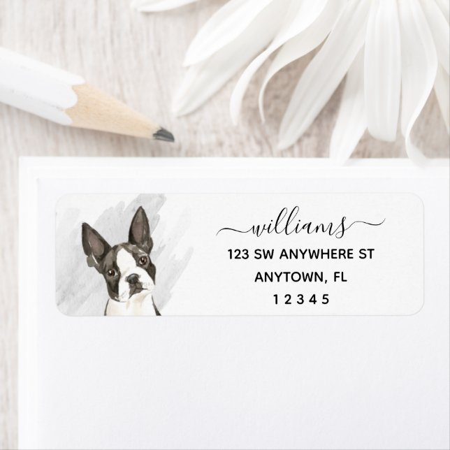 Calligraphy Boston Terrier Return Address Label (Insitu)
