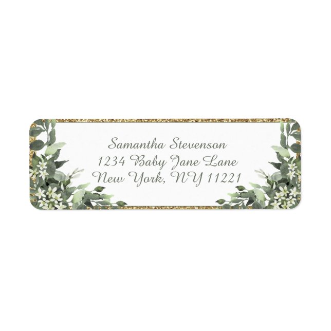 Calligraphy Botanical Greenery Return Address Label (Front)