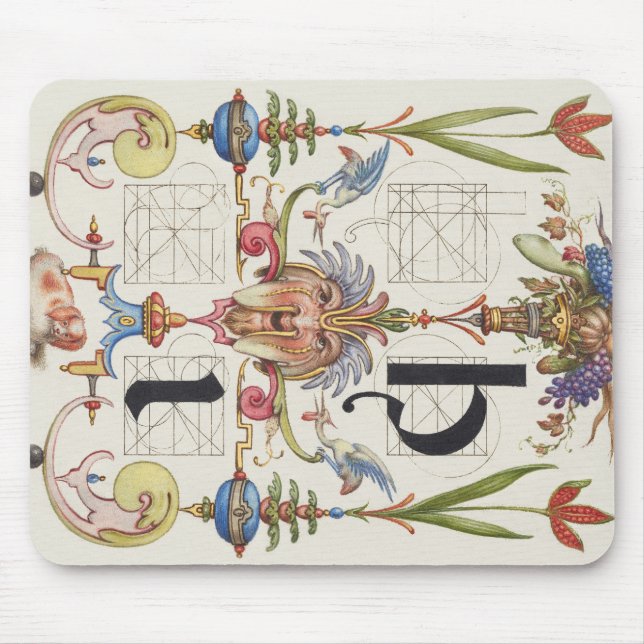 CALLIGRAPHY BOTANICAL LETTER I HOEFNAGEL ALPHABET MOUSE PAD (Front)