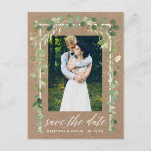 Calligraphy Botanical Save The Date Kraft Announcement Postcard