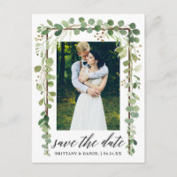 Calligraphy Botanical Save The Date Wood Frame