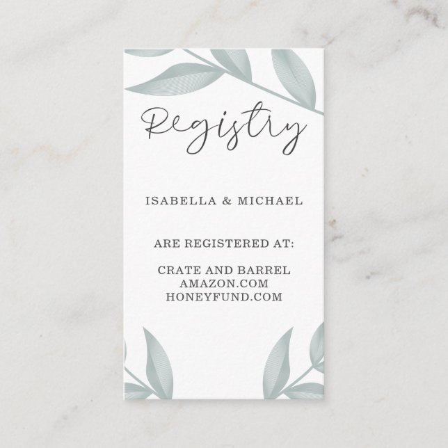 Calligraphy Botanical Wedding Gift Registry Enclosure Card (Front)