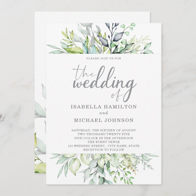 Calligraphy Botanical Wedding Invitation (Front/Back)