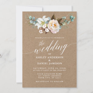 Calligraphy Botanical Wedding Kraft Photo Invite
