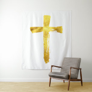 Calligraphy Brush Cross - Modern Artistic Crucifix Tapestry