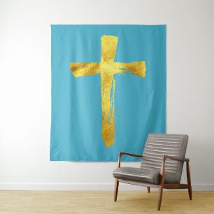Calligraphy Brush Cross - Modern Artistic Crucifix Tapestry