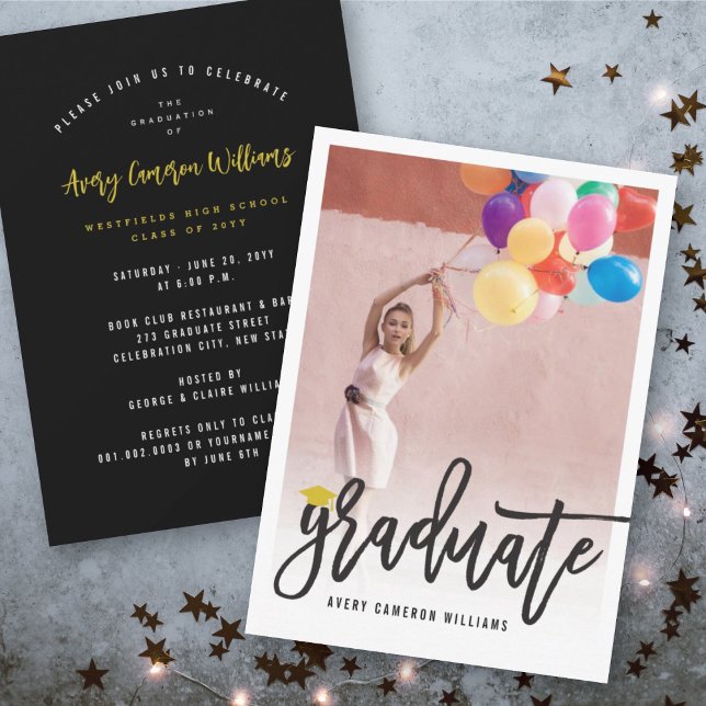 Calligraphy Brush Script Photo Graduation Party Invitation (Creator Uploaded)