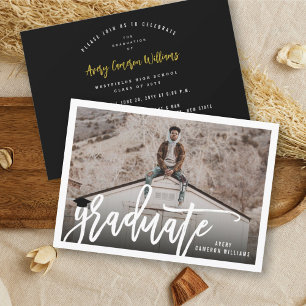 Calligraphy Brush Script Photo Graduation Party Invitation