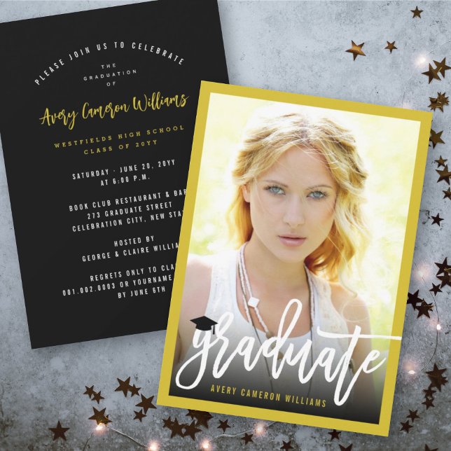 Calligraphy Brush Script Photo Graduation Party Invitation (Creator Uploaded)