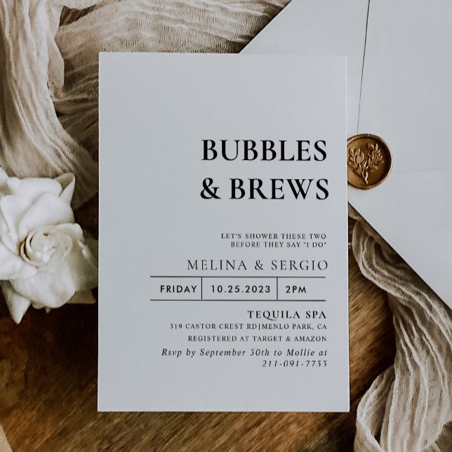 Calligraphy Bubbles & Brews Bridal shower   Invitation (Creator Uploaded)