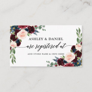 Calligraphy Burgundy Blue Floral Wedding Registry Enclosure Card