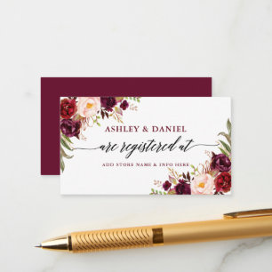 Calligraphy Burgundy Floral Wedding Registry Enclosure Card