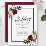 Calligraphy Burgundy Frame Greenery Floral Wedding Invitation<br><div class="desc">Modern Calligraphy Script,  Elegant Watercolor Burgundy Floral,  Greenery,  Burgundy Frame Wedding Invitation includes peonies,  eucalyptus leaves and other beautiful greenery. Burgundy and Black Text.</div>