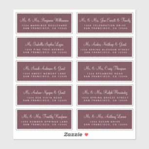 Calligraphy Burgundy Wedding Guest Address Labels