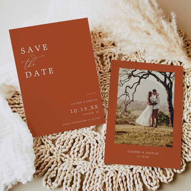 Calligraphy Burnt Orange Photo Wedding Save The Date (Creator Uploaded)