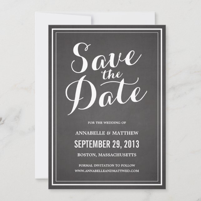 Calligraphy Chalkboard Save the Date Announcement (Front)