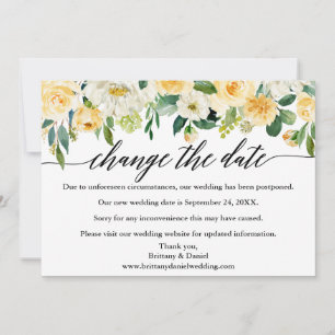 Calligraphy Change The Date Yellow Floral Card