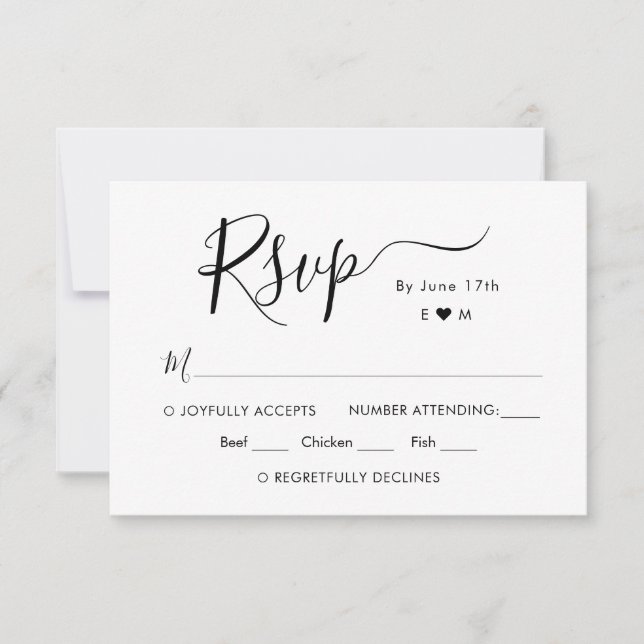 Calligraphy Chic Script Monogram Wedding RSVP Card (Front)