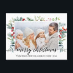 Calligraphy Christmas Greenery Family Photo Postcard<br><div class="desc">Modern Elegant Calligraphy Script Merry Christmas Watercolor Holiday Greenery Family Photo Postcard</div>