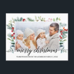 Calligraphy Christmas Greenery Family Photo Postcard<br><div class="desc">Modern Elegant Calligraphy Script Merry Christmas Watercolor Holiday Greenery Family Photo Postcard</div>