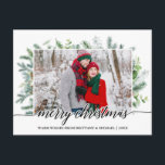 Calligraphy Christmas Pine Greenery Couple Photo Postcard<br><div class="desc">Modern Elegant Calligraphy Script Merry Christmas Watercolor Holiday Pine Greenery Couple Photo Postcard</div>
