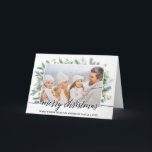 Calligraphy Christmas Pine Greenery Photo Fold Holiday Card<br><div class="desc">Modern Elegant Calligraphy Script Merry Christmas Watercolor Holiday Pine Greenery Family Photo Folded Card</div>