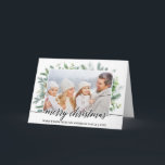 Calligraphy Christmas Pine Greenery Photo Fold Holiday Card<br><div class="desc">Modern Elegant Calligraphy Script Merry Christmas Watercolor Holiday Pine Greenery Family Photo Folded Card</div>