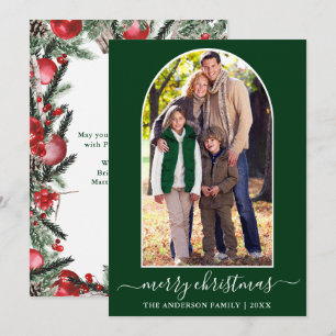 Calligraphy Christmas Snowflakes Photo Arch Green  Holiday Card