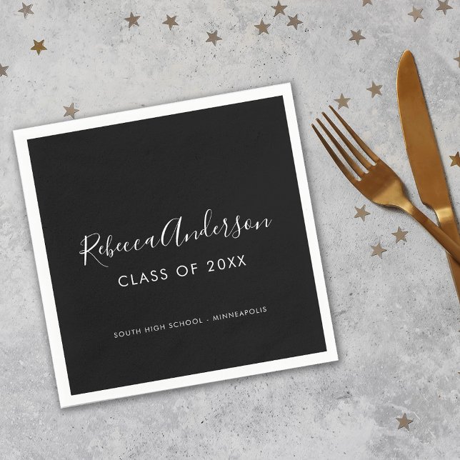 Calligraphy Class of 2026 Black Graduation Party Napkin (Creator Uploaded)