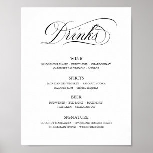 Calligraphy Classic Elegant Wedding Bar Menu Sign