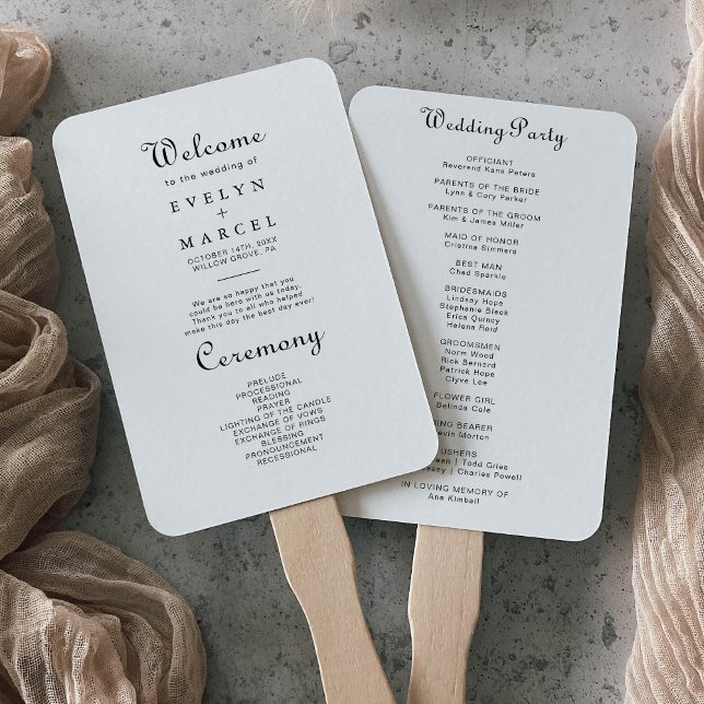 Calligraphy Classic Minimalist Wedding Program Hand Fan (Creator Uploaded)