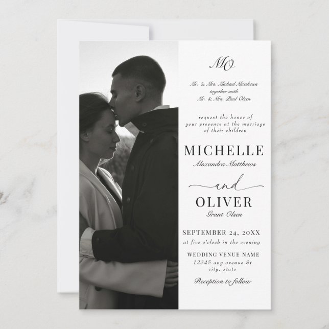Calligraphy Classic Photo  Elegant Wedding Invitation (Front)