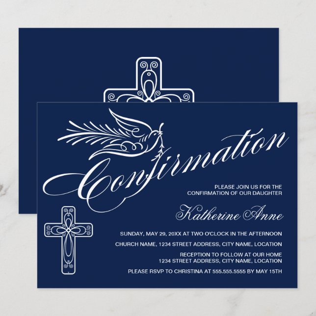 Calligraphy Confirmation with Cross and Dove Invitation (Front/Back)