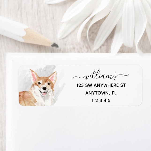Calligraphy Corgi Dog Return Address Label (Insitu)